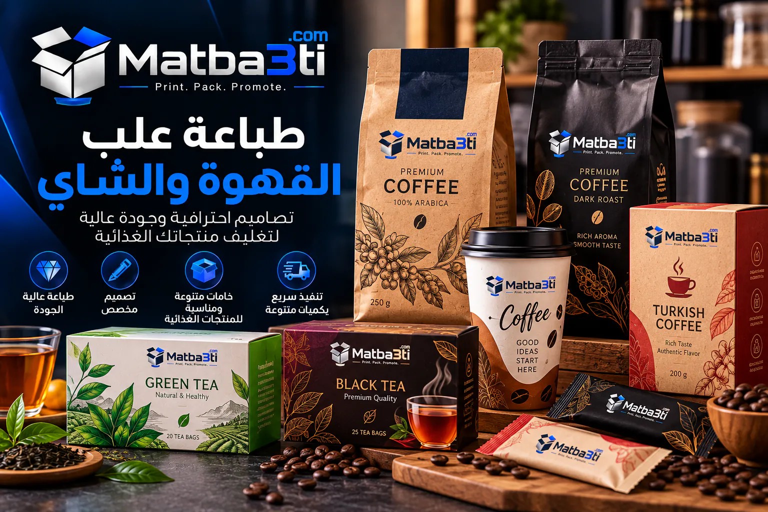 طباعة علب وتغليف القهوة والشاي